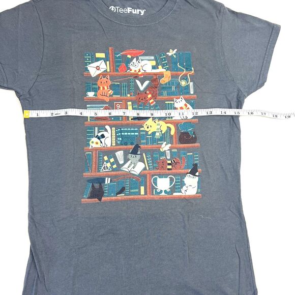 Tee Fury Womens T-Shirt Size S Harry Potter Cats on Bookshelf Gray - Picture 4 of 8